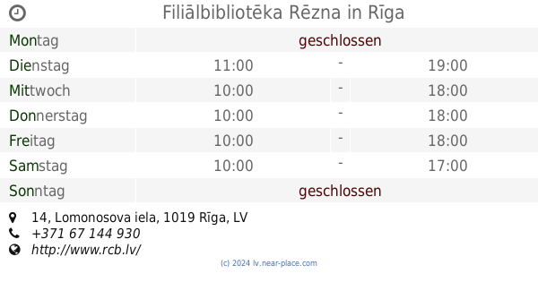 Filialbiblioteka Rezna Riga Offnungszeiten 14 Lomonosova Iela